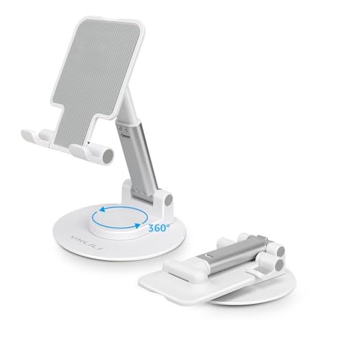 Image of YXLILI Foldable Phone Stand Adjustable Angle Height Cell Phone Holder for Desk 360 Rotating Cellphone Stand Compatible with iPhone14 /13 /12 /11 Pro, Max, Mini, iPad, Tablet(4-9.7in)-White