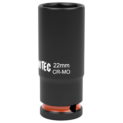 JU JIAN TEC 1/2 Inch Drive - 22mm Deep Impact Socket with Anti-Rounding 6 Point Design Heat-Treated Cr-Mo Steel Automotive Truck Maintenance Heavy Equipment Repair