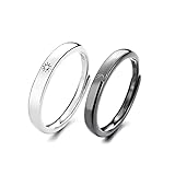 Anillo de Plata y Negro TREE NEST Anillo Ajustable Anillo para Parejas, Eres Tan Único Como La Luna y El Sol, Anillo de...