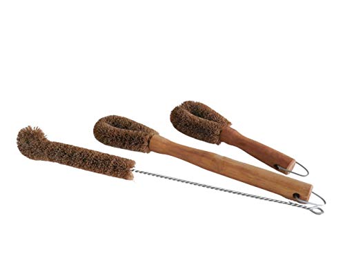 NineLives - Set di 3 spazzole da cucina in fibra naturale I spazzola per bottiglie ecologica vegana, spazzola per piatti e verdure in fibra di cocco