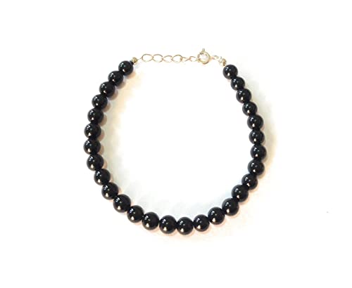 Natural Black Onyx Graduated Beads Necklace & Bracelet Set, Smooth Round Beads, Sterling Silver Spring Ring Clasp #TOP3