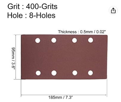 MACHSWON 400 Grit Sanding Sheet Sander Sandpaper Hook and Loop Pads 8 Hole 10pcs for 1/3 sander, Brown, 400Grits - Image 2