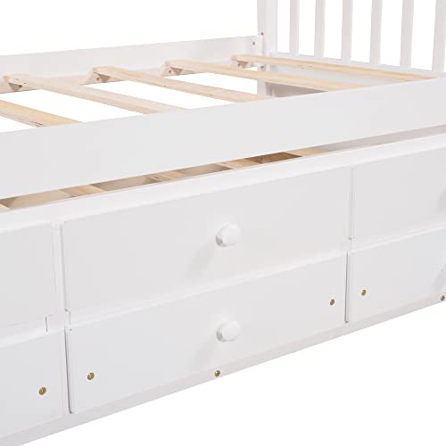 Bellemave Daybed With Trundle And Drawers,Twin Captain’s Bed With Wood Platform Bed Frame For Kids Boys Girls Teens Adults, No Box Spring Need(White) #TOP7