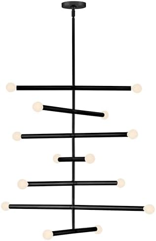 Lark Millie 14-Light Multi-Tier Chandelier, Midcentury Modern, (7) Double-Ended Candle Socket Rods, Shown with G16.5 Bulbs, Includes (1) 6" and (2) 12" Down Rods, Black Finish
