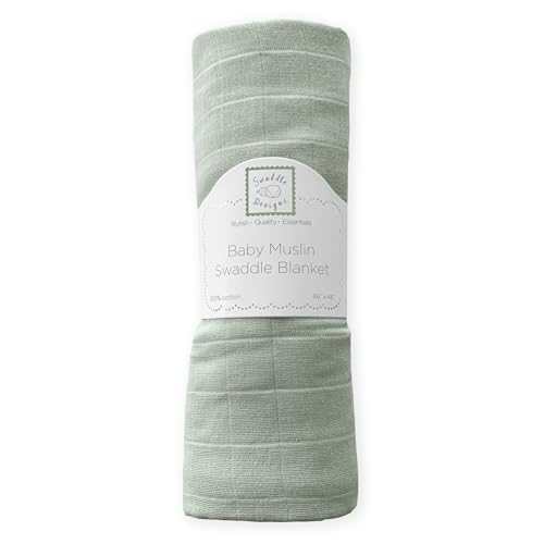 Image of SwaddleDesigns Cotton Muslin Swaddle Blanket, Receiving Blanket for Baby Boys & Girls, Best Registry Gift, 46x46 inches, Jadeite