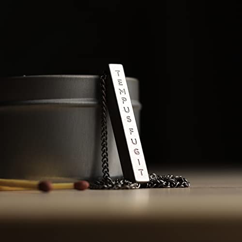 Stoic Muse Tempus Fugit Memento Mori Double Sided Pendant Bar Necklace2