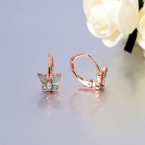 Cinily Womens 14K Rose Gold Plated Butterfly Small Hoop Earrings Girls Leverback Opal Dangle Drop Earrings #TOP4
