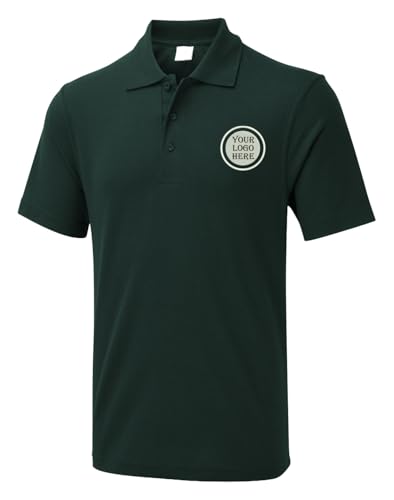 Personalised Embroidered Unisex Workwear Polo T Shirt, Free Left Chest Text and Your Customized Logo Polo T Shirt, Personalized Custom Logo T Shirt, 50% Polyster and 50% Cotton T Shirt Bottle Green
