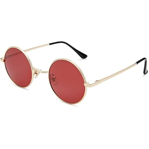 Pro Acme Retro Small Round Polarized Sunglasses for Men Women (Gold Frame | Transparent Red Lens) Cover