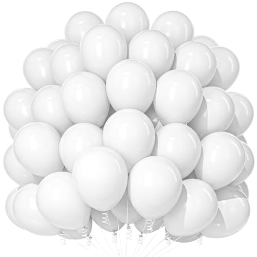 Teselife 100 Ballons Blancs en Latex Mat 12 Pouces, pour Anniversaire, Mariage, Diplôme, Réveillon du Nouvel An, Noël, Décoration Fêtes et Événements...