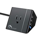 Desktop Power Strip with 2 Outlets 3 USB Ports, ONSMART Desktop Charging Station for Home, Travel, Office, Cruise, Overload Protection, 5Ft Extension UL Cord-Black