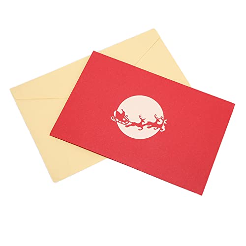 Serlium Tarjeta de felicitación de Navidad, Papel Decorativo de Navidad con Forma de Carro de Ciervo Tridimensional con sobre Cover