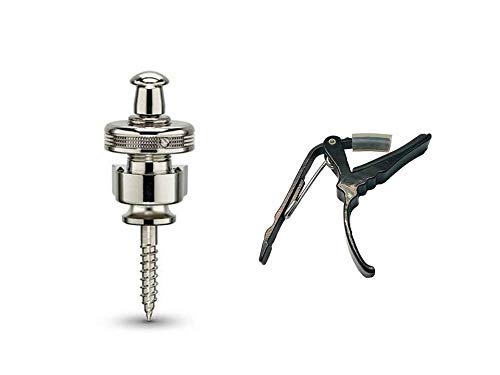 New Model (2018) Schaller Combo Pack S-Locks Straplocks (Nickel) & Genuine Tenacity Branded Deluxe Guitar Capo #TOP24