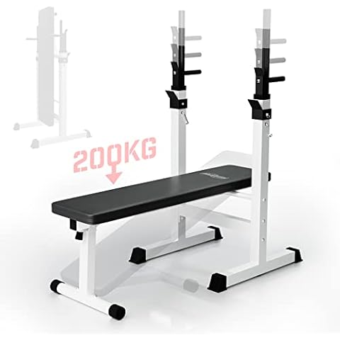 Physionics® Weight Bench with Barbell Rack & Dip Station - Adjustable, Foldable, 200kg Max. Load, Multifunctional - Lifting, Chest, Press Bench with Barbell Holder, Home Gym Sporting Equipment Cover