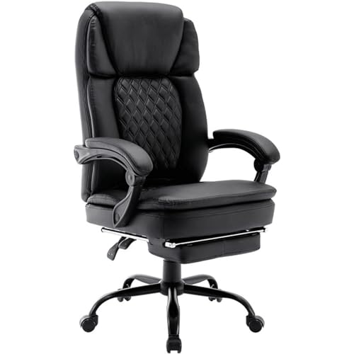 Silla de Escritorio para Juegos de Oficina Moderna de Cuero sintético con reposapiés retráctil reclinable y ángulo Ajustable, Comodidad versátil