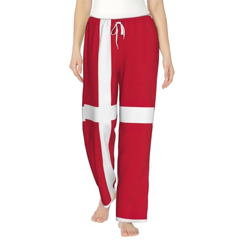 Pantalon de pyjama imprimé drapeau danois pour femme grande taille élastique