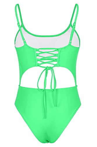 Meyeeka Womens Scoop Neck Cut Out Front Lace Up Back High Cut Monokini One Piece Swimsuits M #TOP7