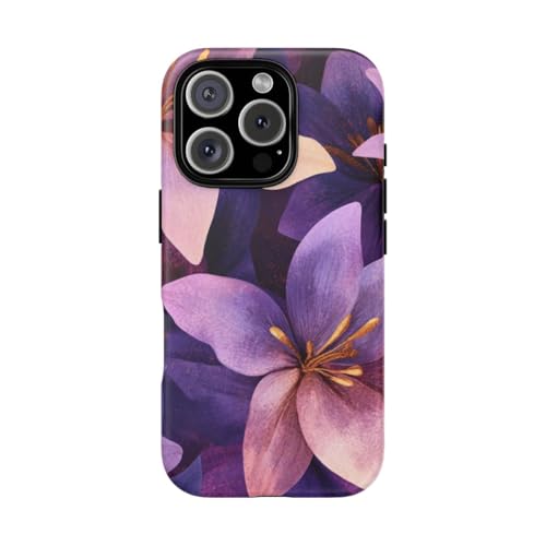 Coque floral violet or iPhone 16 Pro rigide mate élégante haute protection