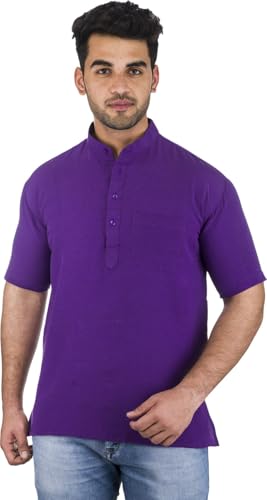 Image of Men's Cotton Short Kurta Without Pant | Mandarin Neck Short Kurta | Half Sleeve Casual Kurta | Traditional Ethnic Regular Kurta | Solid Plain Kurta for Men's (Pack of 1)