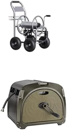 Giraffe Tools Garden Hose Reel with Wheels Heavy Duty,250-Feet of 5/8" Hose Capacity, Hose Guide Pre-Installed+Giraffe Tools SW5 100ft 5/8" Storage Heavy Duty Metal Hose Reel Box,Crank Handle,Green