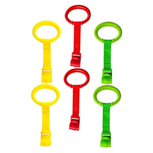 jojofuny Lot de 6 Anneaux de Traction en Plastique pour Bébé, Poignées Colorées Rouge, Jaune et Vert, Accessoires pour Parc, Lit ou Trotteur, Support D’apprentissage Debout Sécurisé
