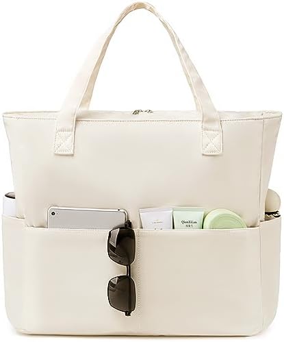 Waterproof Beach Tote Pool Bags for Women Ladies Extra Large Gym Tote Carry On Bag With Wet Compartment for Weekender Travel, Solid Beige, X-Large, E2032