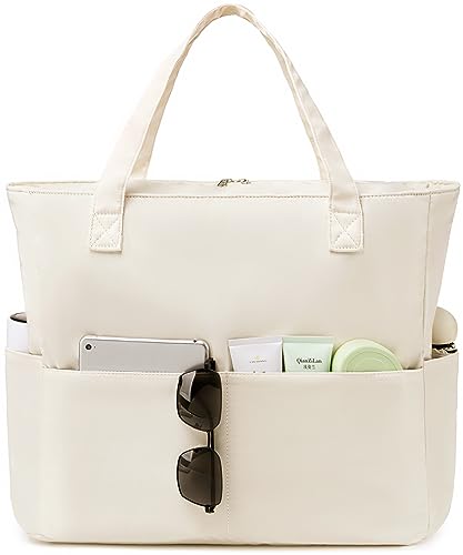 Bluboon Borsa da spiaggia impermeabile da donna e da piscina, extra large, con scomparto umido, per viaggi e weekend, Beige tinta unita., X-Large, E2032