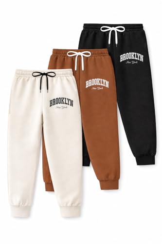 Image of Trampoline Boys Printed Track Pants Pack of 3 with 2 Pockets | Kids Elastic Waist Joggers with Adjustable Drawstring | Casual Sports Lower for Boys