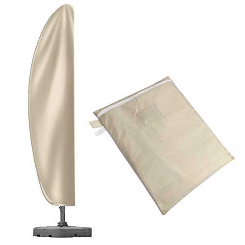 Patio Umbrella Cover, Upgraded 420D Oxford Fabric Waterproof Snowproof Outdoor Cantilever Umbrella Cover with Zipper for 9-11ft Offset Parasol Umbrellas (280 x 81 x 45cm) - Khaki - Thumbnail 5
