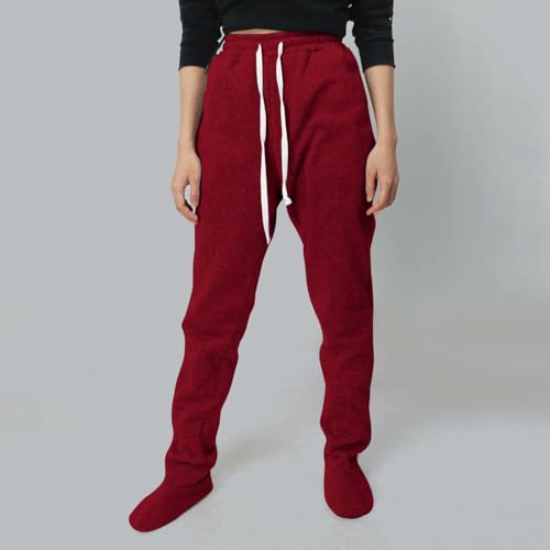 Adult Footed Sweatpants Cozy Warm Fleece Lined Pajama Pants Drawstring Elastic Waist Lounge Trousers Baggy Sleepwear3