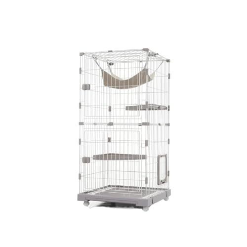 キャットケージ 大型 2 段自由組み合わせ 猫ハウス トレー付き 猫ドア付き ハンモック付き キャスター付き 多頭飼い 脱走防止 広い棚板 グレー