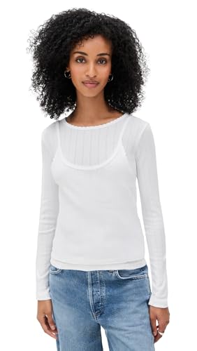 Leset Women's Pointelle Layered Long Sleeve Top