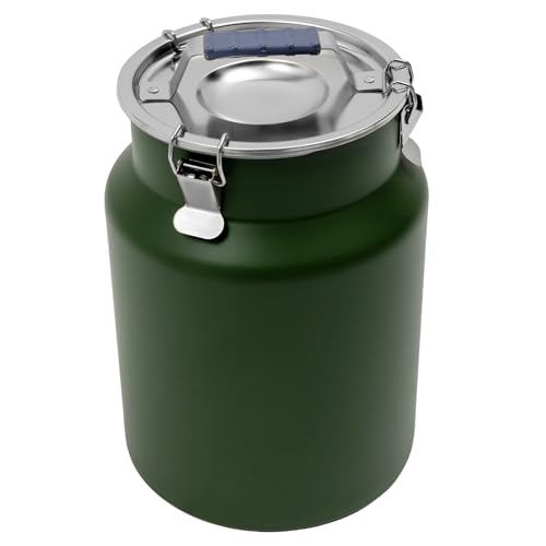 12L/3.17Gal Stainless Steel Airtight Canister Round Green Food Storage Canisters with Airtight Lid&Locking Clamp Rice Cereal Grain Canisters Container Bucket for Rice Milk Jug Coffee Bean Storage