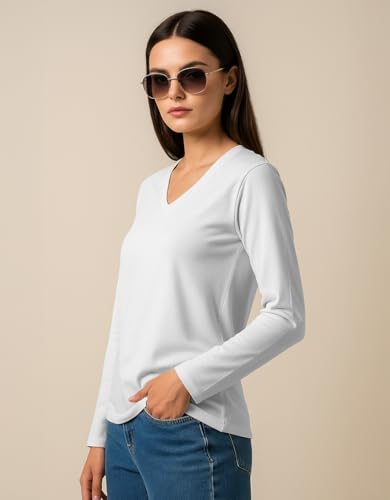 Image of JUNEBERRY Pure Cotton Regular Fit Solid Full Sleeve T-Shirt for Women & Girls (Sizes: S to 2XL)