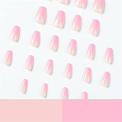 Votacos Press On Nails Short Coffin Fake Nails Pink False Nails With Ombre Design Glossy Stick On Nails For Women 537 #TOP2