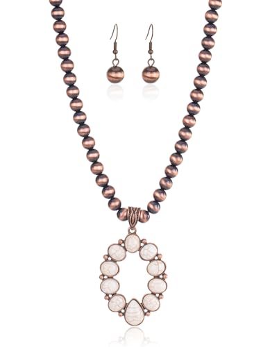 Montana West Rustic Couture's Western Turquoise Pendant Necklace Jewelry Set for Women 2 Pieces Cowgirl Vintage Necklace Earring Set RNS-1005WT