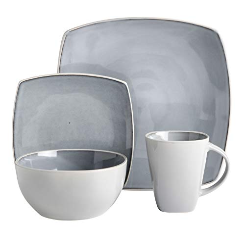 Gibson Soho Lounge Square Reactive Glaze Stoneware Dinnerware Set, Service For 4 (16Pc), Light Gray #TOP1