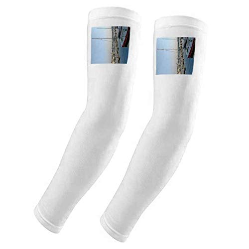 Manguitos de protección solar UV con diseño de fotografía artística de barco y muelle