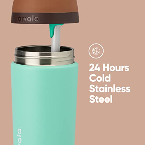 Image of Owala Kids Flip Insulated Stainless-Steel Water Bottle with Straw and Locking Lid, 14-Ounce, Brown /Teal (Mint Chocolate Chip)