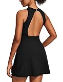IUGA Women's Open Back Tennis Dress with Built in Shorts & Bra Athletic Dress for Golf Workout Active with Pockets Black