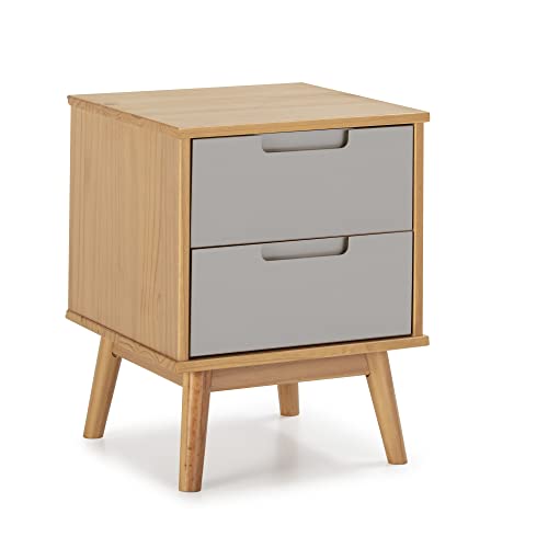 HOMN LIVING Mesita de Noche Bruce 2 cajones, Madera Maciza, 40 cm (Ancho) 40 cm (Profundo) 53 cm (Altura) Cover