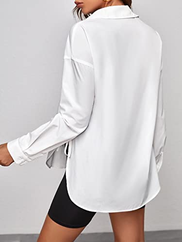 Verdusa Women's Maternity Tie Side Drop Shoulder Split Button Up Shirt Blouse Top White L #TOP1