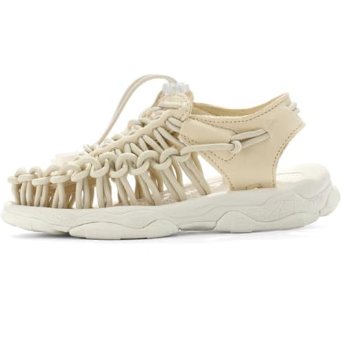 Kids Summer Closed Toe Weave Sport Sandals Outdoor Athletic Beach Shoes for Boys Girls 5 Big Kid,Beige 03