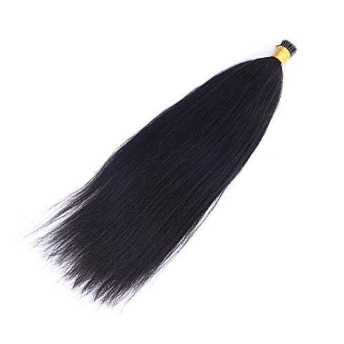 Coarse Yaki I Tip Human Hair Extension Yaki Straight Brazilian Virgin Hair Stick I Tip Hair African American Microlinks Fusion Hair Pre bonded 100Strands 100g (22inch 100strands, #Natural Color)