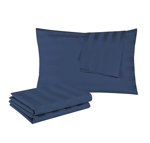 100% Egyptian Cotton Toddler Pillowcases Set of 4, 400 Thread Count Sateen Weave Small Pillow Protectors, Super Soft Breathable Zippered Pillow Covers 13x18 Inches (Stirpe Navy Blue, Toddler)