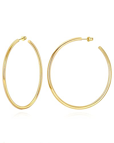 Howoo Pendientes de aro chapados en oro de 14 quilates para mujer, Gema, No es una piedra preciosa