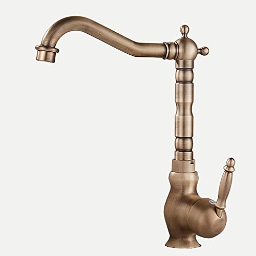 Grifo de lavabo monomando retro en latón antiguo para agua fría y caliente