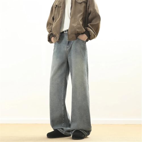 Men Street Trousers Neutral Solid Color Wide Leg Pant Button Streetwear Denim Pants Loose Washed Jeans4