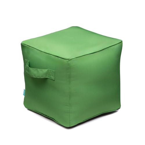 Image of QILLOWAY Inflatable Outdoor Ottoman for Patio, Water Resistant Pouf Cube 16 inch, Inflatable Foot Rest, Outdoor Footstool for Poolside, Garden,Camping, Lime Green