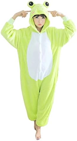 Women's Men's Girls Novelty Cute Frog Onesie Pajama Sleepwear with Hood Green Apparel